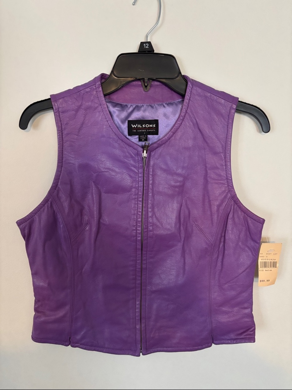 Wilson Purple Leather Zip-Front Sleeveless Vest